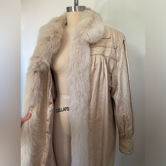 Jackets & Blazers - Vintage J Percy Marvin Richards Cream/Blush Pink Leather Coat Fox Fur Collar